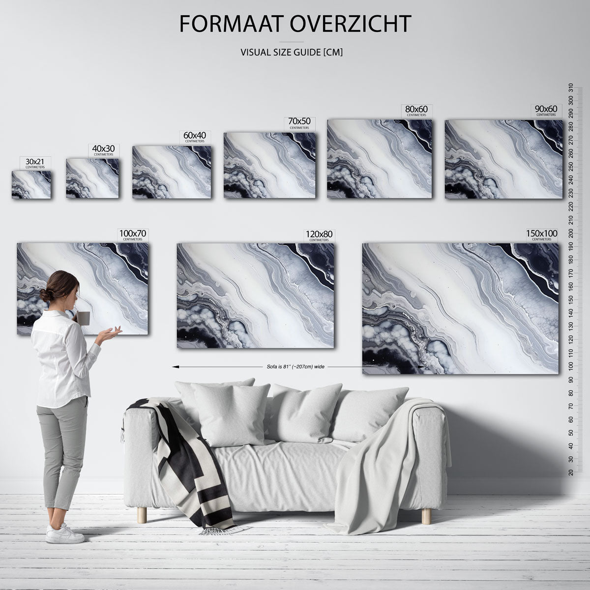 Golvende lijnen – liggende muurposter met abstracte vormen