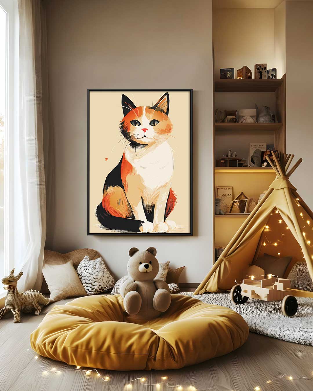 Vrolijke Kat op Canvas – modern portret kunstwerk van WallArtistic