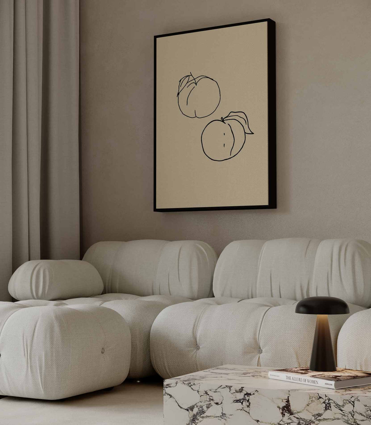 Lijndansende Perziken – modern portret kunstwerk van WallArtistic