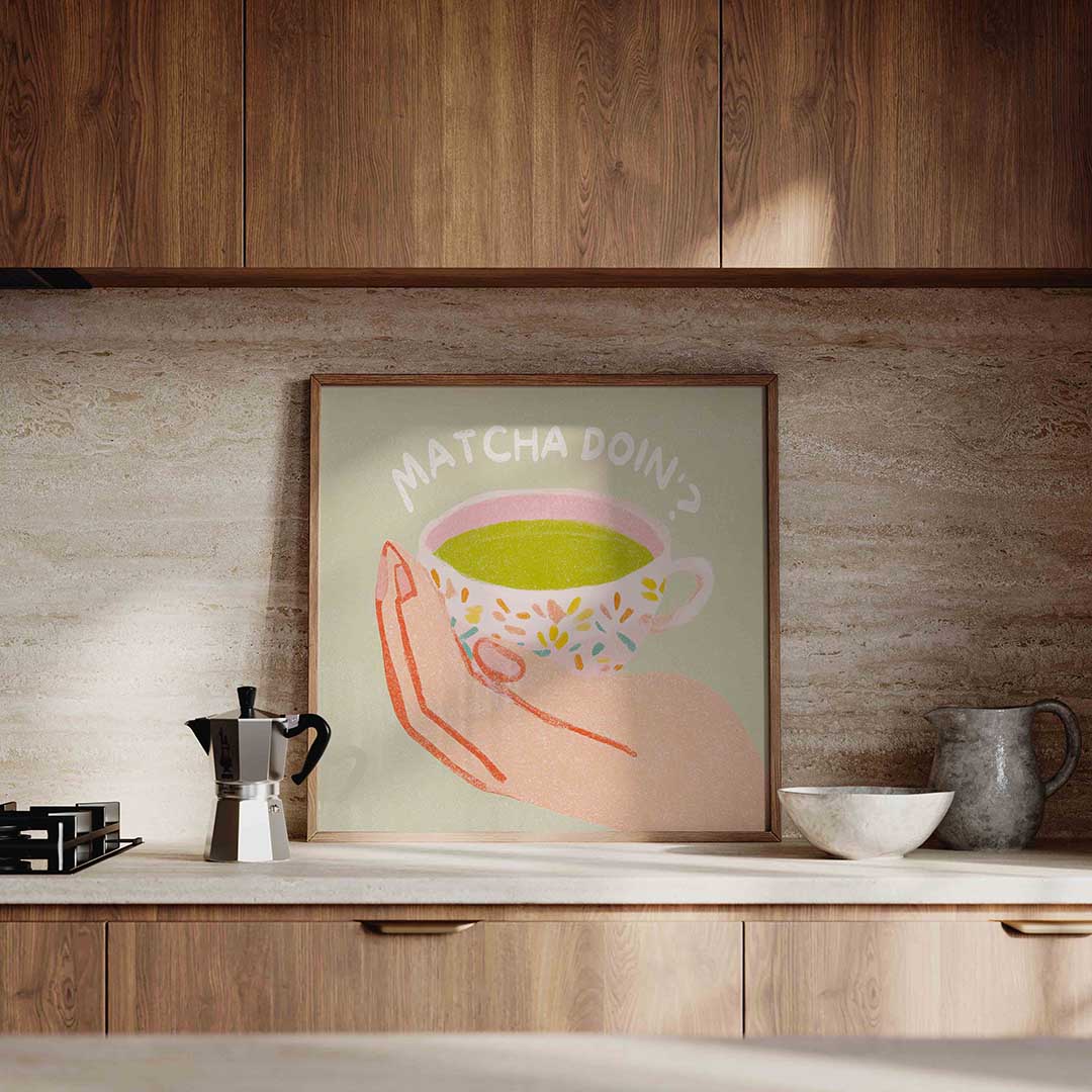 Hand met kopje – culinaire wandkunst als vierkante poster