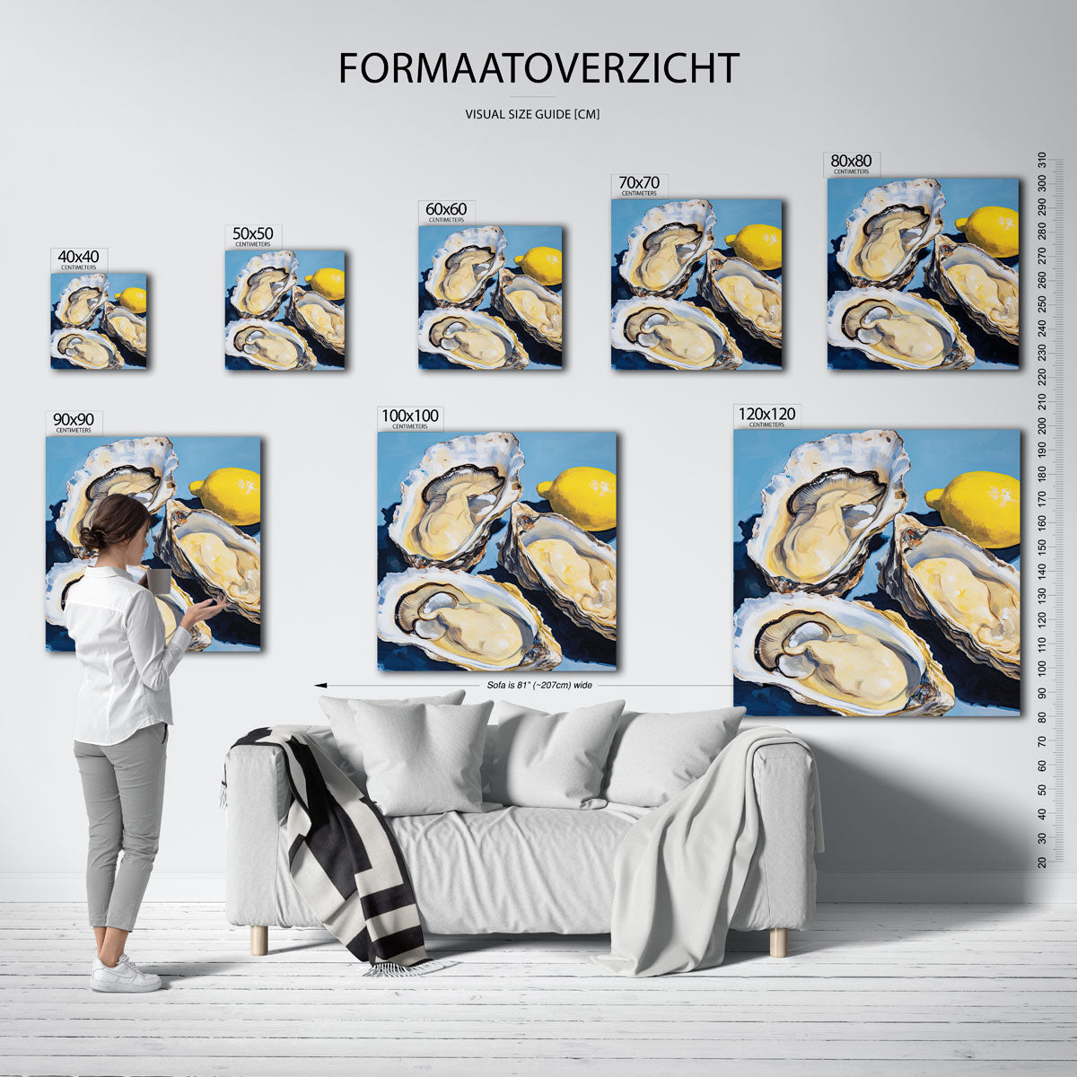 Oesters en citroen – vierkante muurposter met kleurrijke illustratie