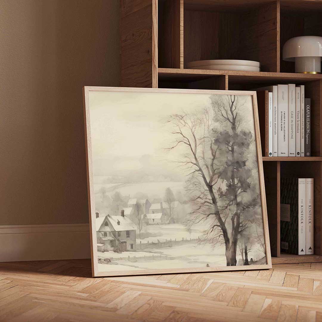 Winterlandschap met bomen – vintage wandkunst als vierkante poster