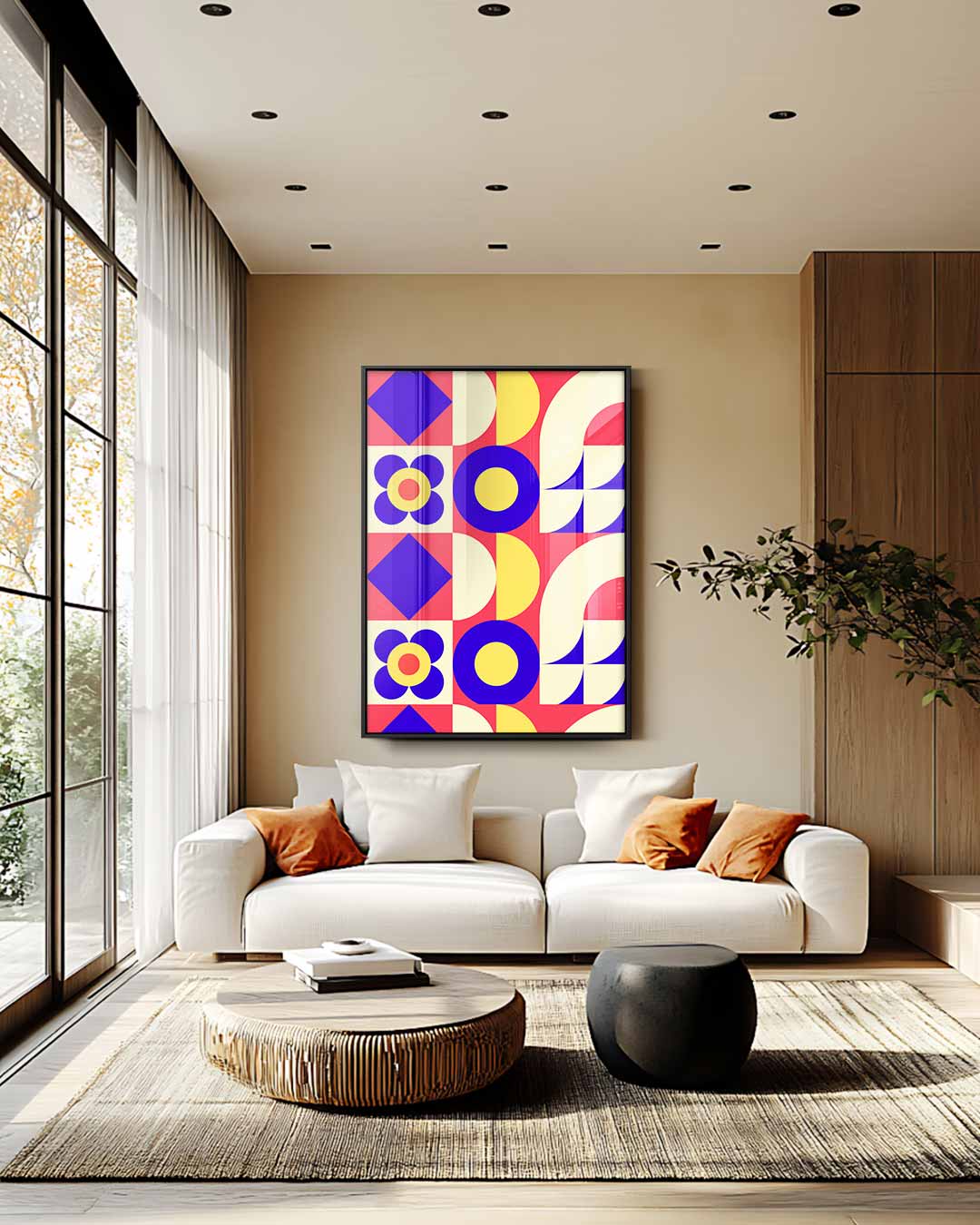 Retro Geometrische Print – staande wandkunst voor woonkamer of interieur