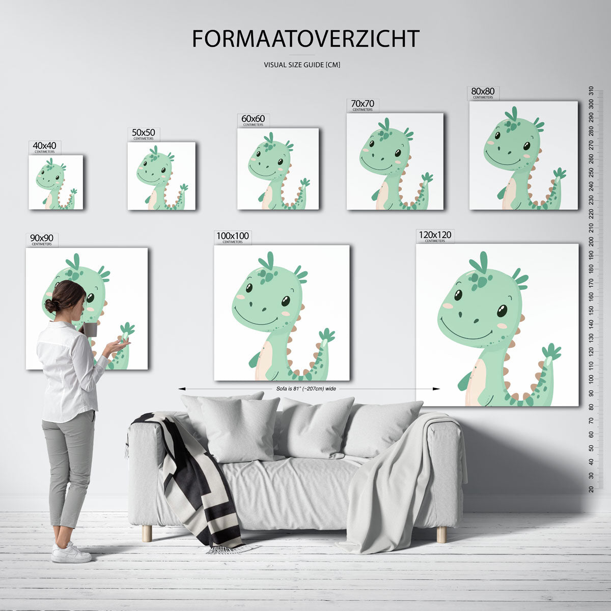 Schattige dinosaurus – vierkante muurposter voor de kinderkamer