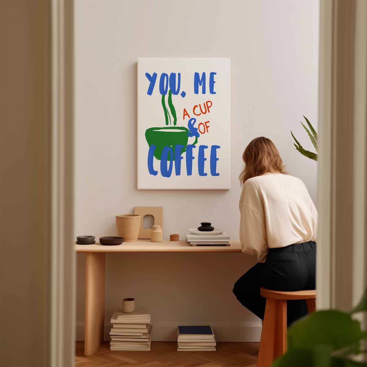 Koffieliefde Moment – kunstwerk met zwarte baklijst