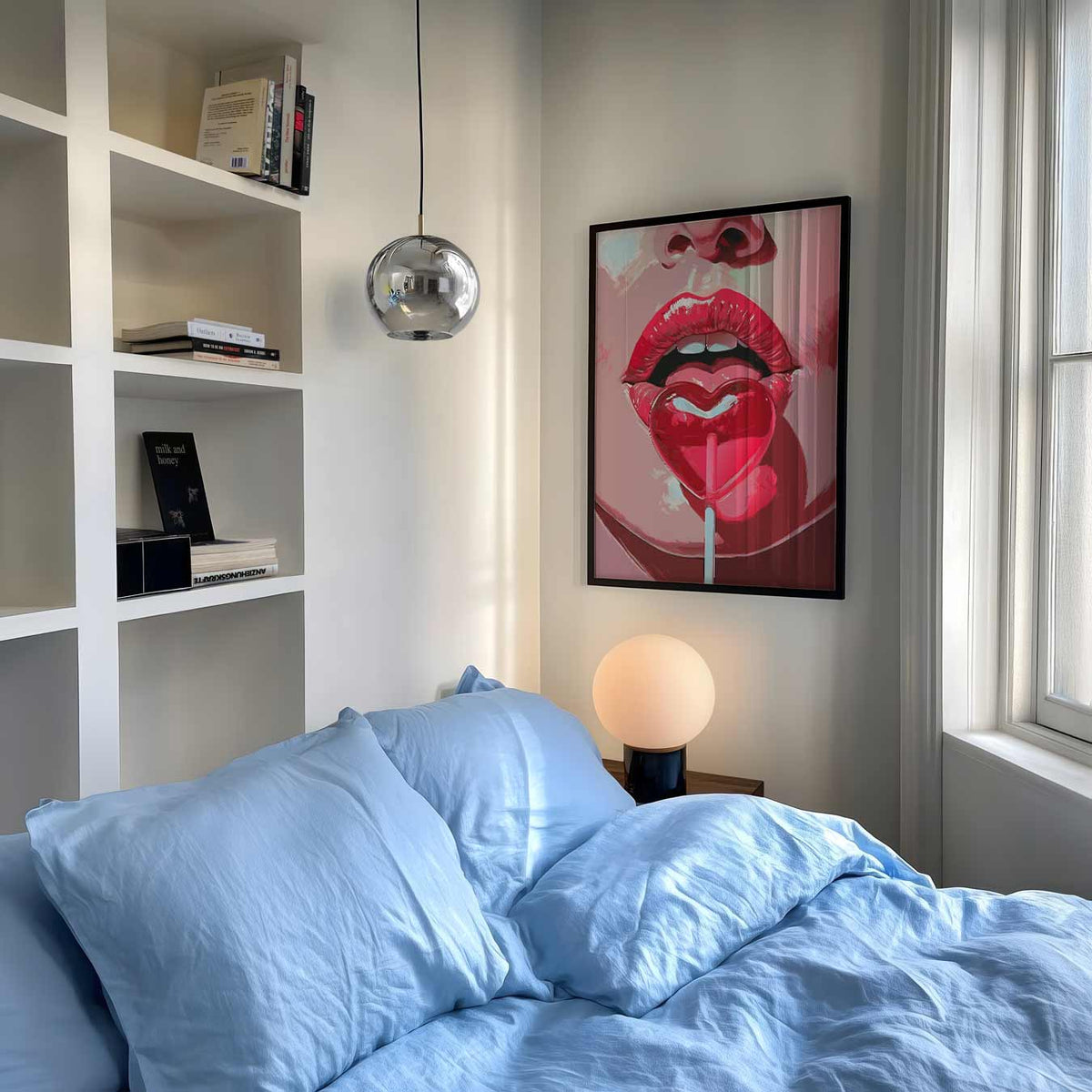 Lippen met Hartvormige Lolly – zomer poster als frisse staande wanddecoratie