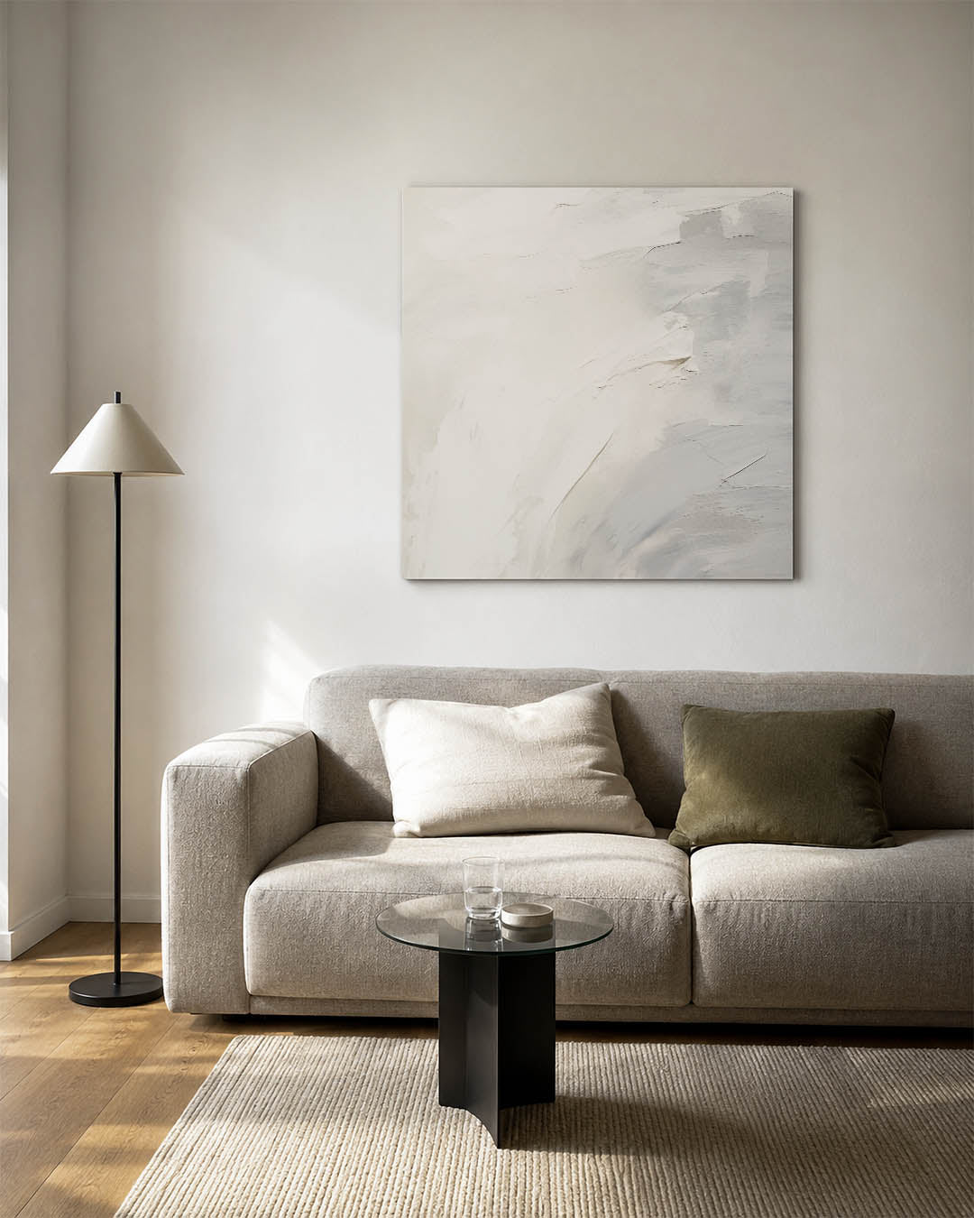 Organische vormen kunstwerk – vierkante wanddecoratie – dit kunstwerk toont vloeiende, organische vormen in zachte tinten. De