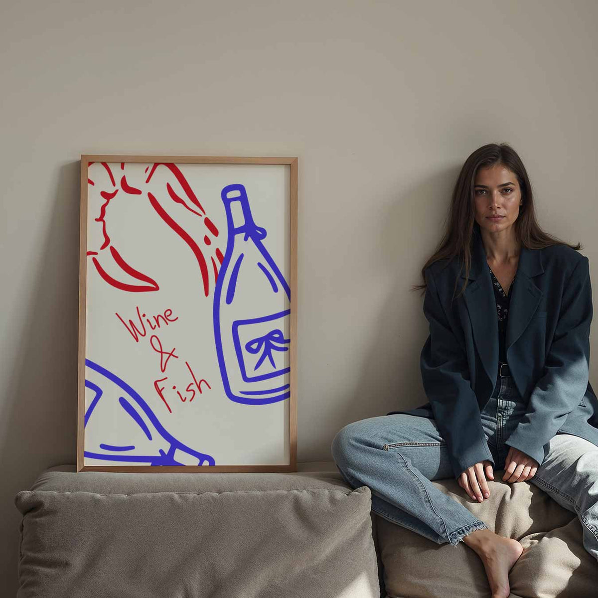 Wijn & Vis Stijlvolle – staande keuken wanddecoratie van WallArtistic