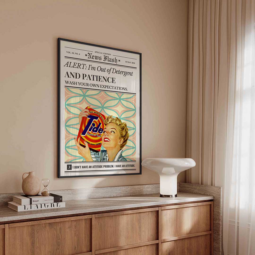 Retro wasmiddel advertentie – kleurrijke Pop Art poster in staand formaat