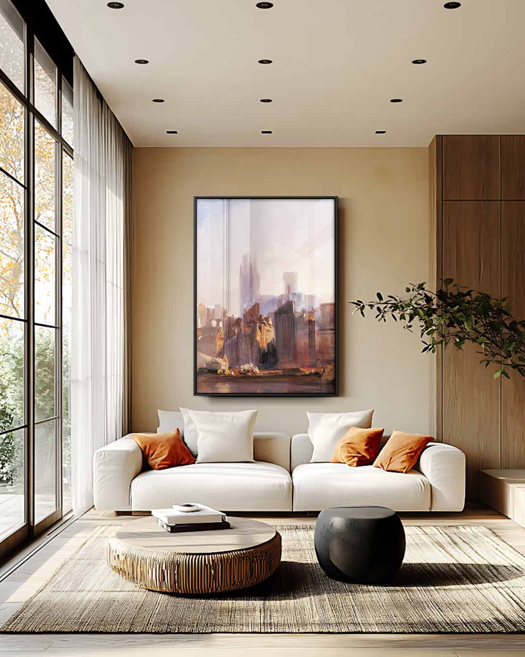 Stad in Ochtendlicht – staand kunstwerk voor modern interieur