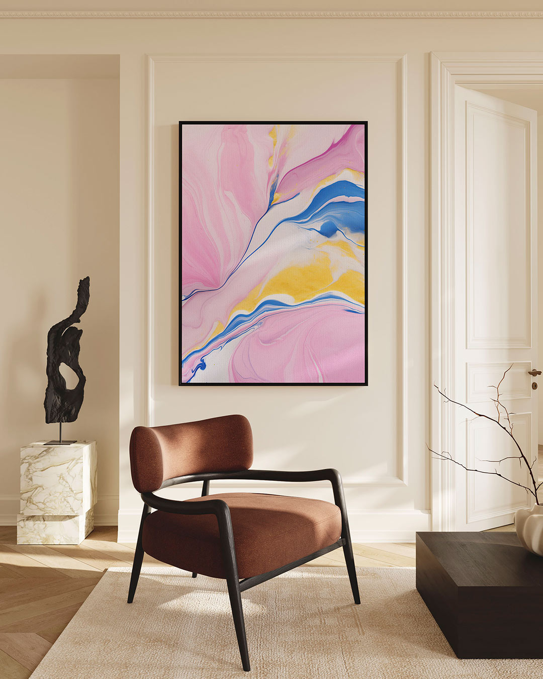 Vloeiende kleurencompositie – Roze – staande wanddecoratie