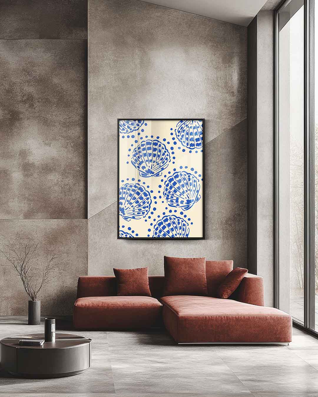 Blauwe Schelpenpatroon – staande wandkunst voor woonkamer of interieur