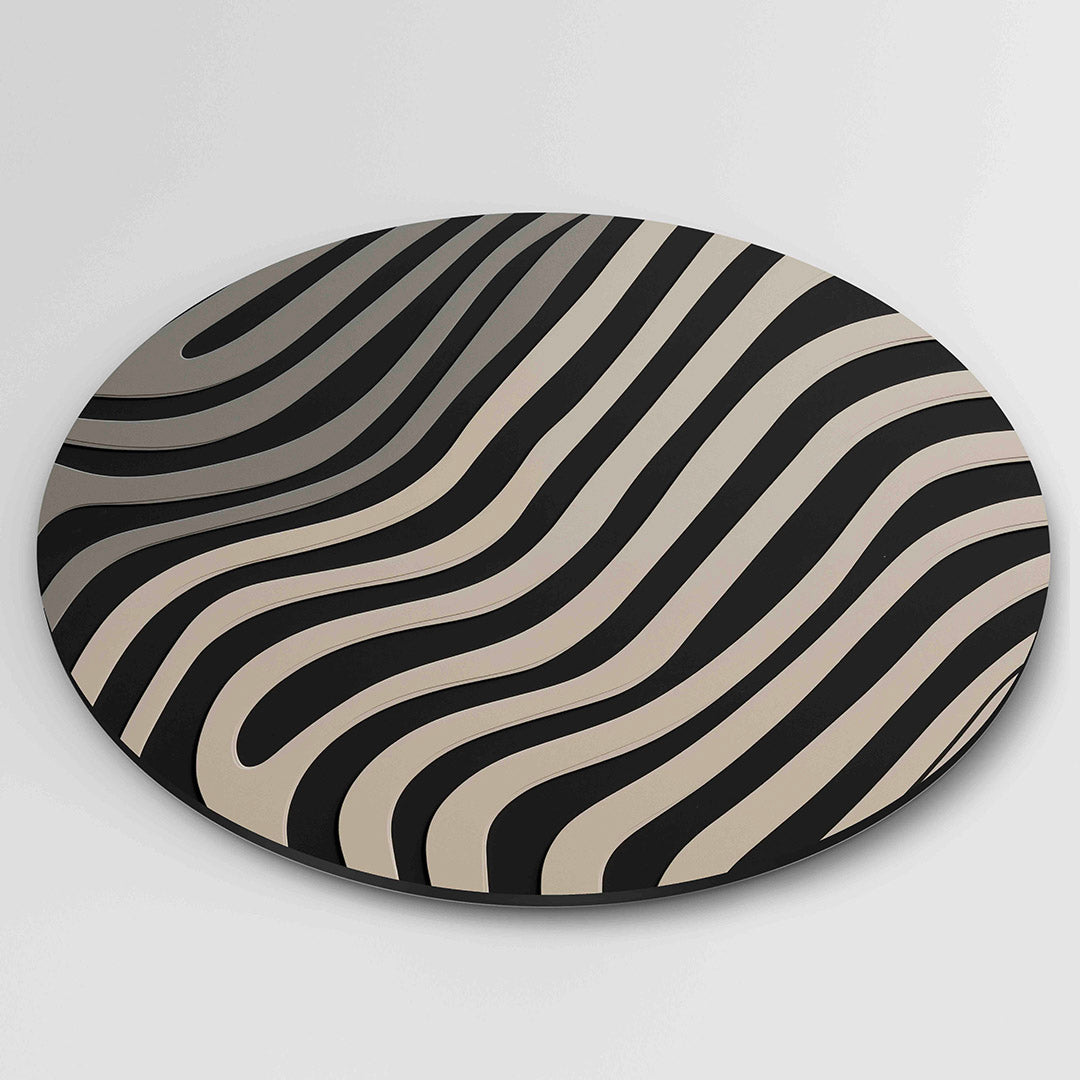 Golvende lijnen – ronde wanddecoratie met abstract ontwerp