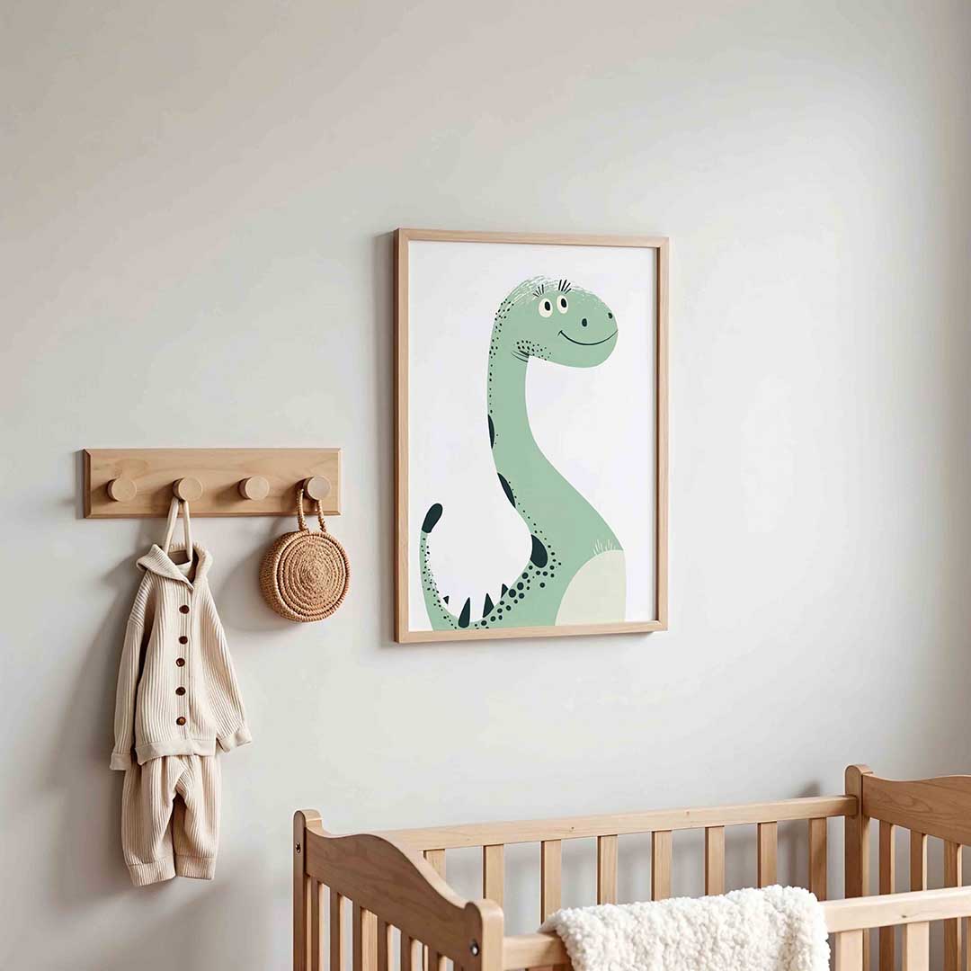 Lachende dinosaurus – kinderposter in staand formaat