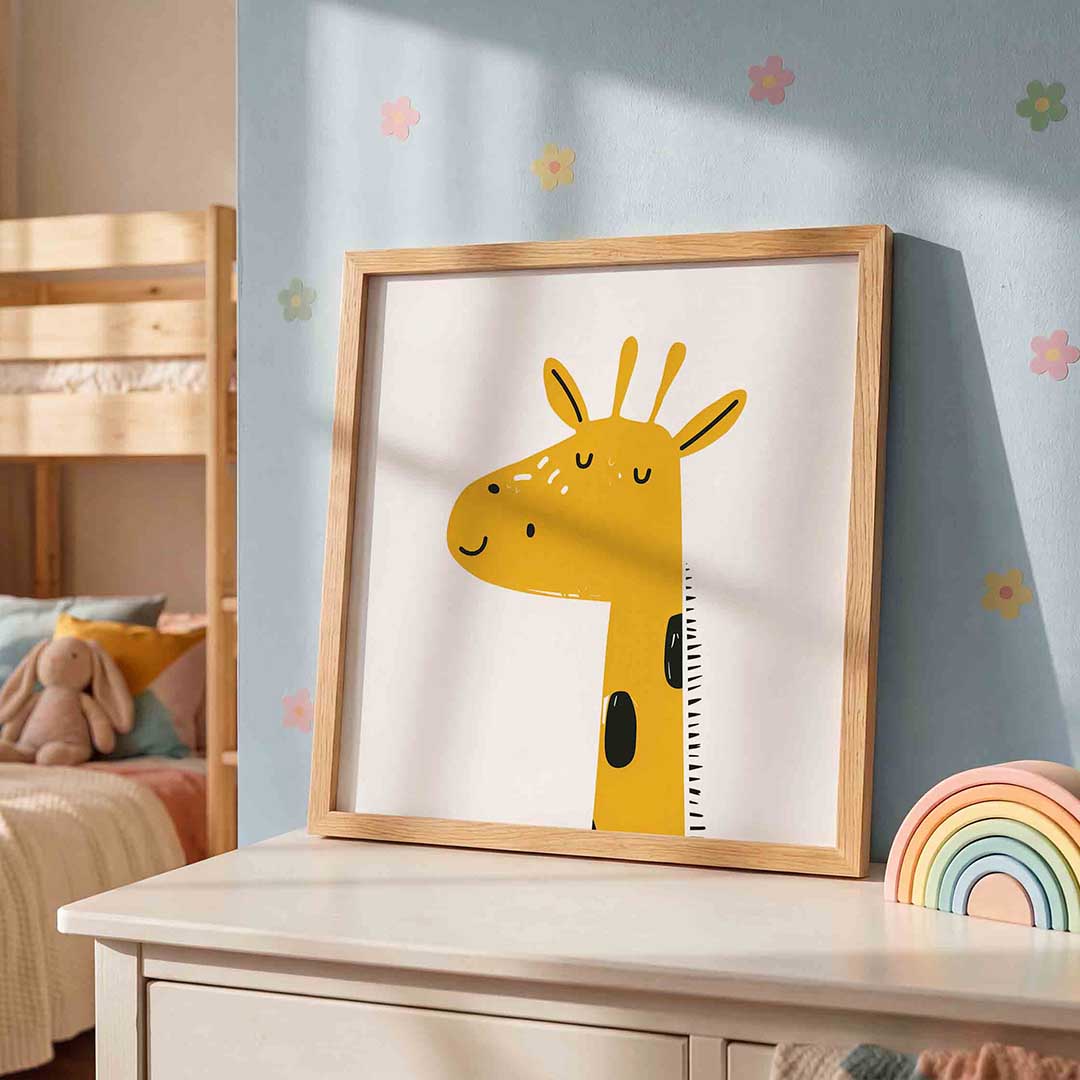 Slapende giraffe – speelse wandkunst als vierkante kinderposter