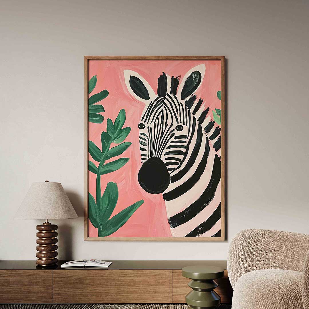 Zebra en bladeren – dieren poster in staand formaat