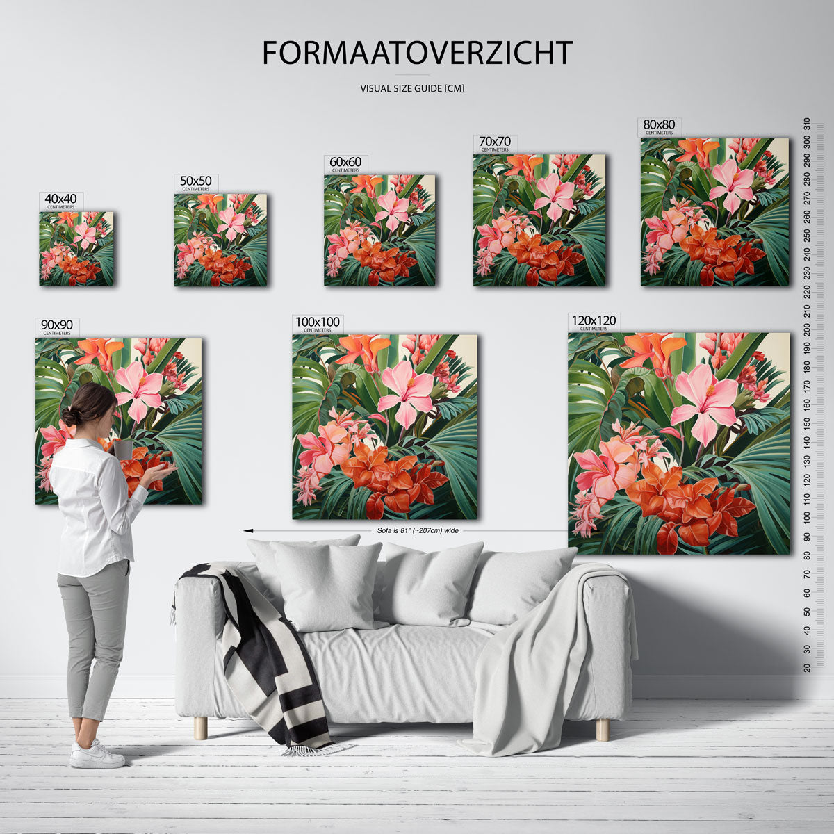 Bloemen en bladeren – vierkante jungle wanddecoratie van WallArtistic