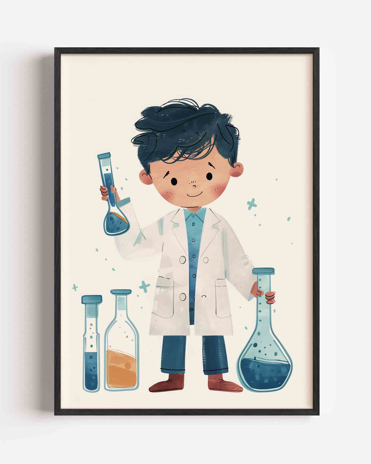 Jongetje met reageerbuis – kids portret poster als wanddecoratie