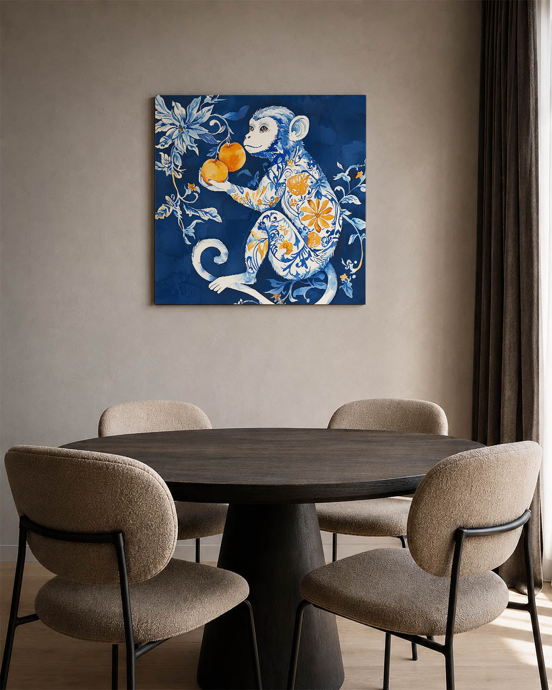 Fantasierijke aap kunstwerk – derde productweergave – dit kunstwerk toont een gedetailleerde aap met sierlijke patronen in