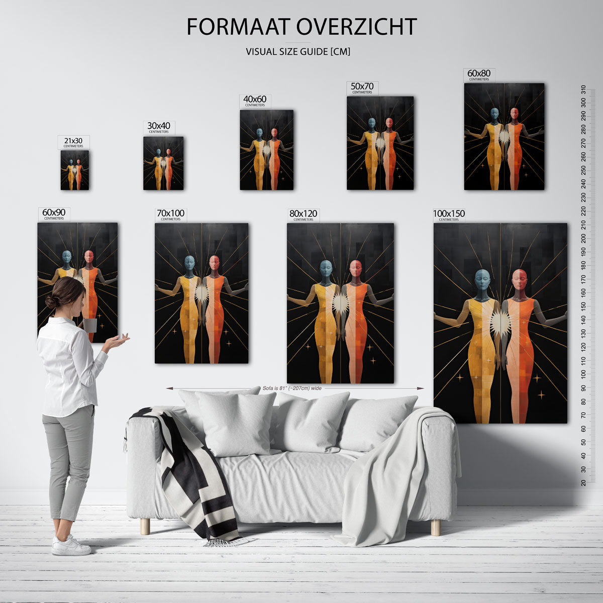 Twee figuren met stralen – staande muurposter met surrealistische uitstraling