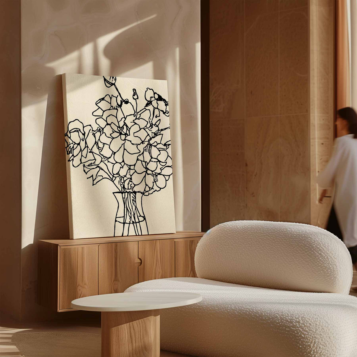 Lijntekening Bloemboeket – canvas wanddecoratie in portret formaat