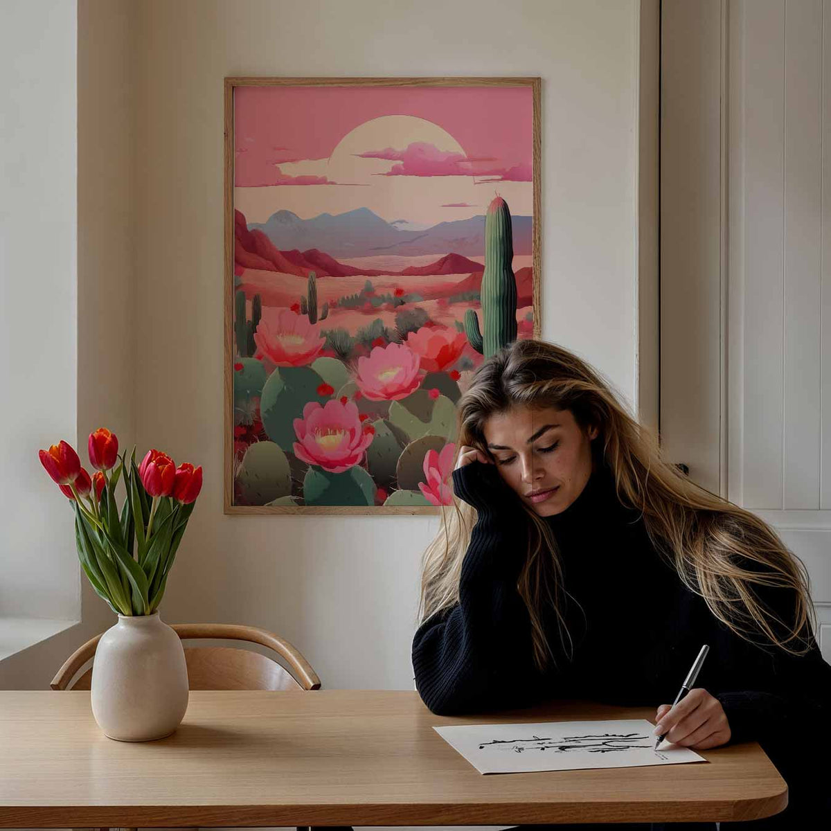 Woestijnbloemen bij Zonsondergang – paasposter in staand formaat