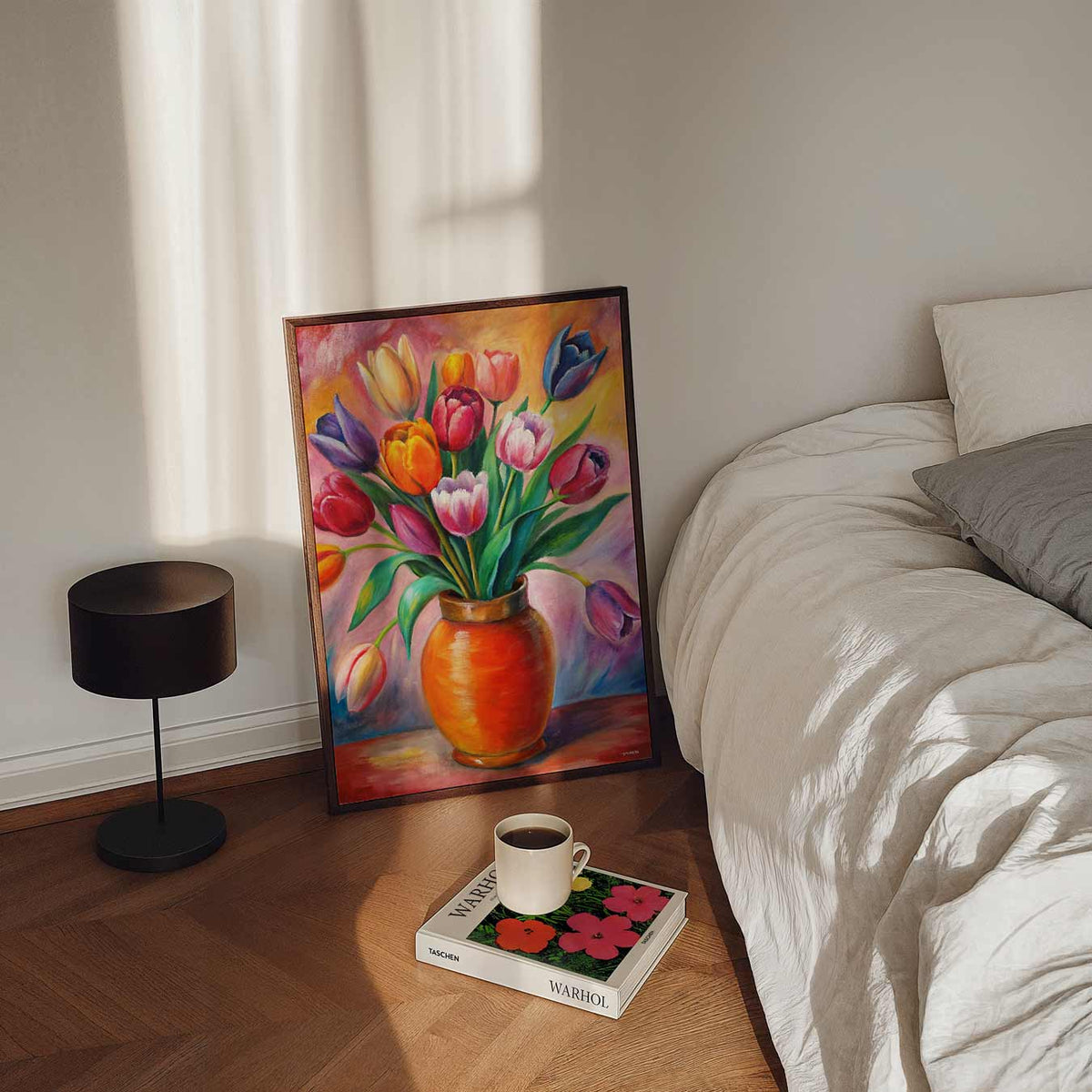 Bloeiende Tulpenschilderij – staande bloemen wanddecoratie van WallArtistic