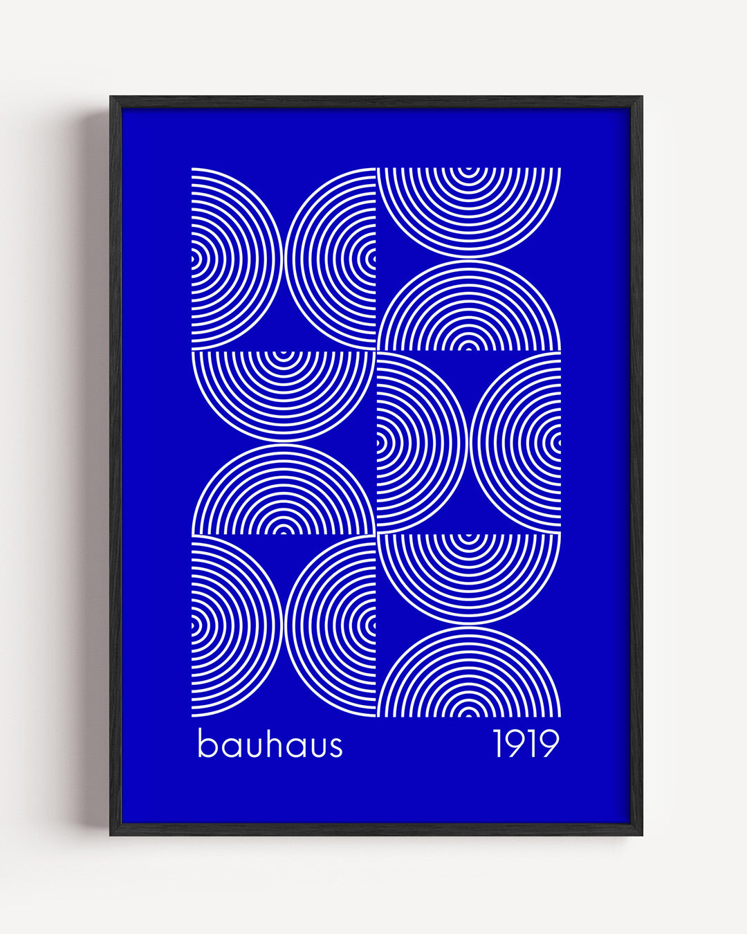 Cirkelpatronen blauw – staande Bauhaus poster als wanddecoratie