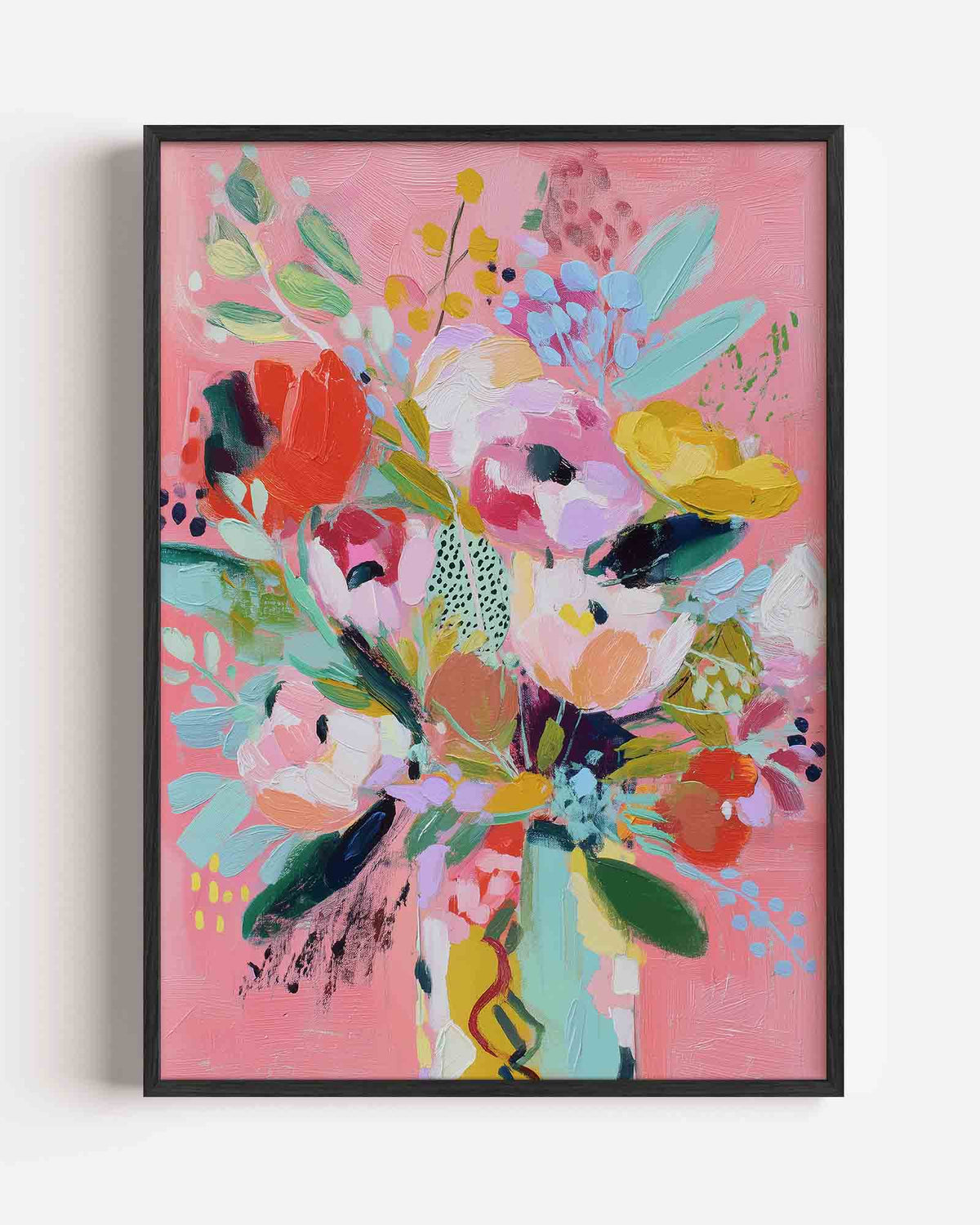 Bloemen op roze achtergrond – botanische portret poster als wanddecoratie