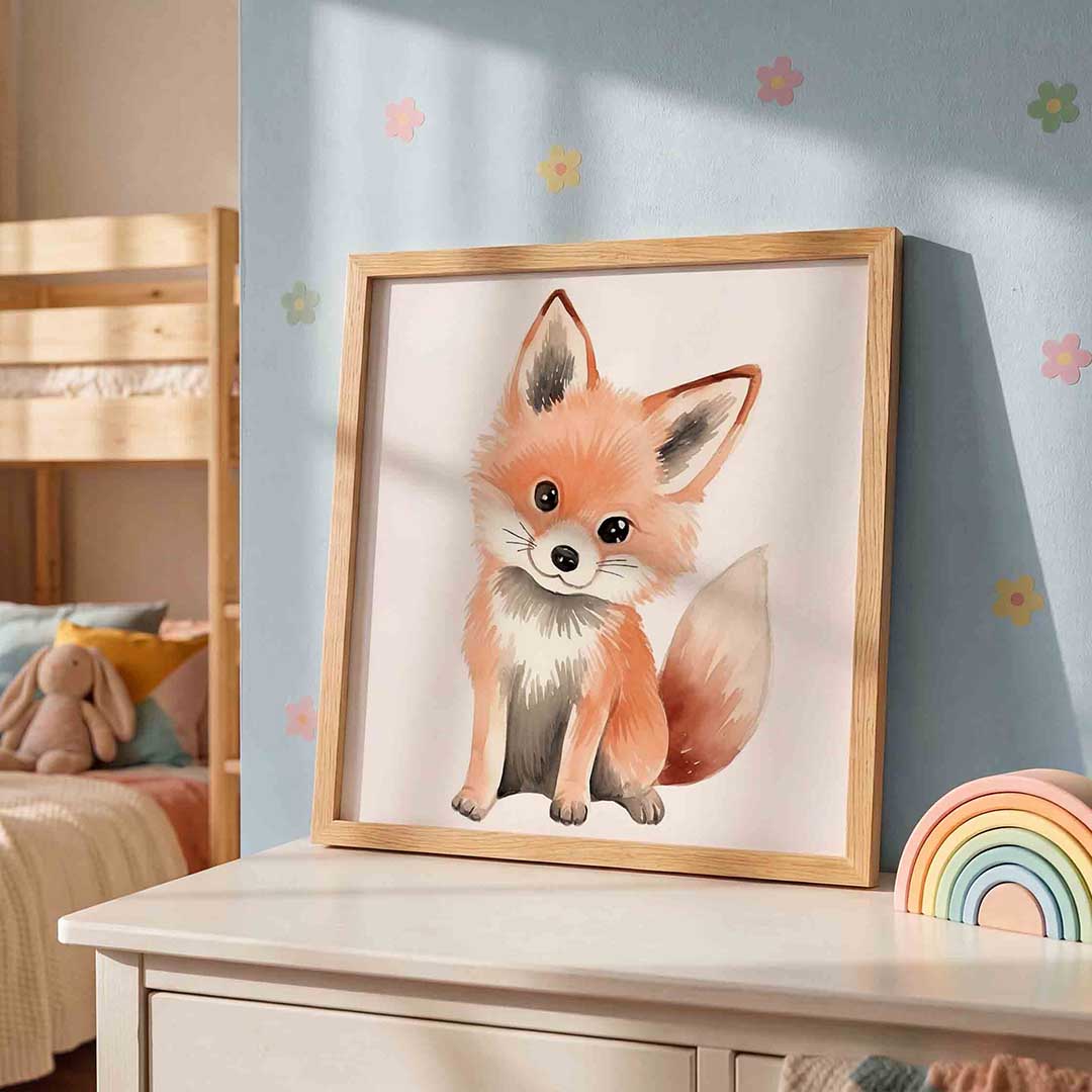 Schattige vos – speelse wandkunst als vierkante kinderposter
