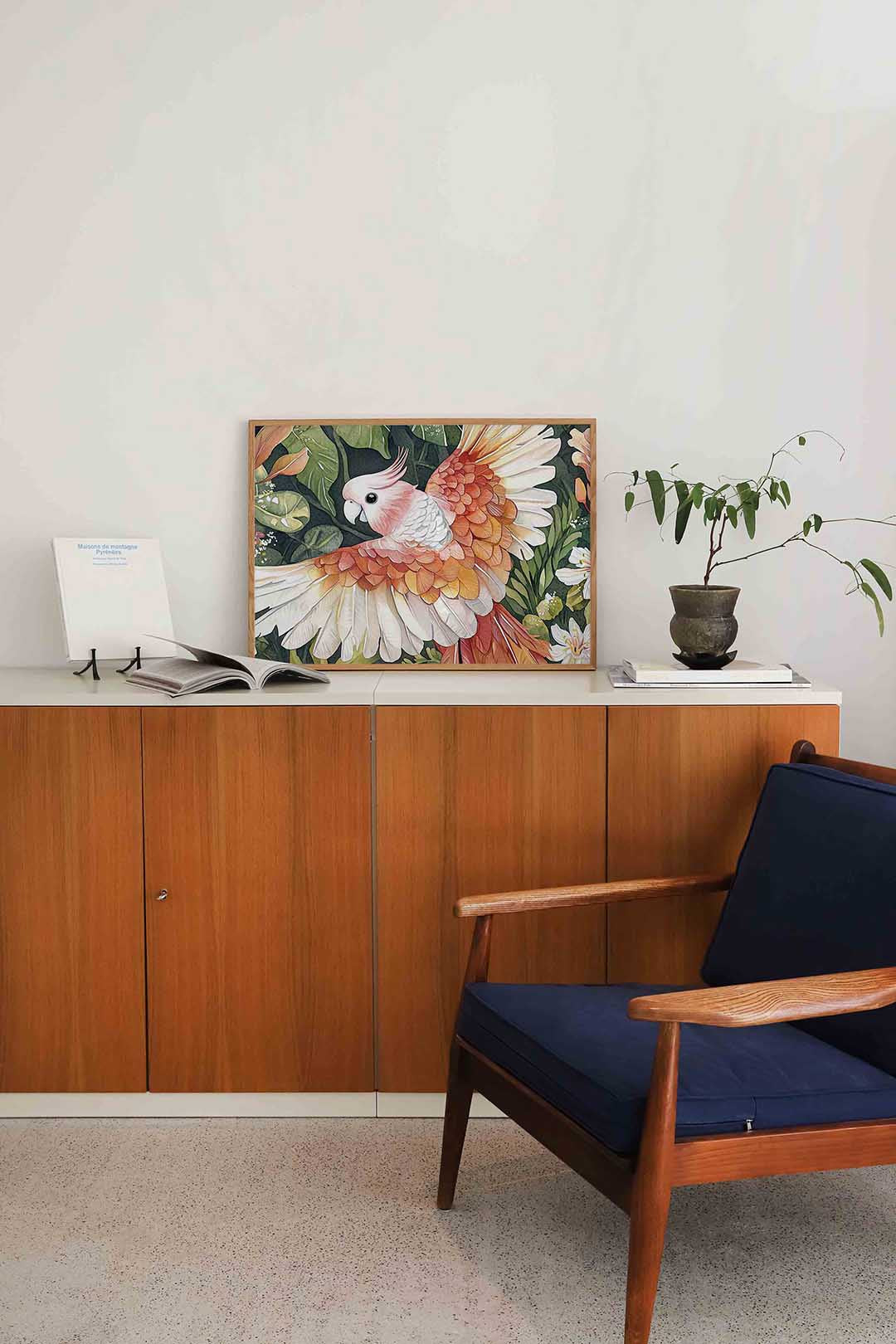 Papegaai met bladeren – liggende dieren wanddecoratie van WallArtistic