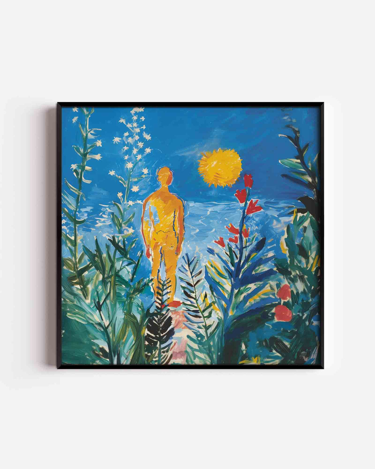 Figuur in kleurrijke natuur – design vierkante poster als wanddecoratie