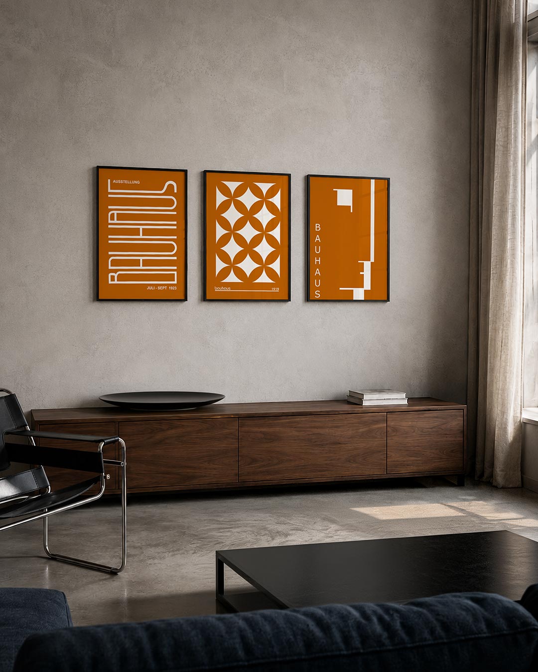 Lijnen en vlakken posterset – tweede productweergave – deze posterset in drie delen toont een speels lijnenspel op een warme