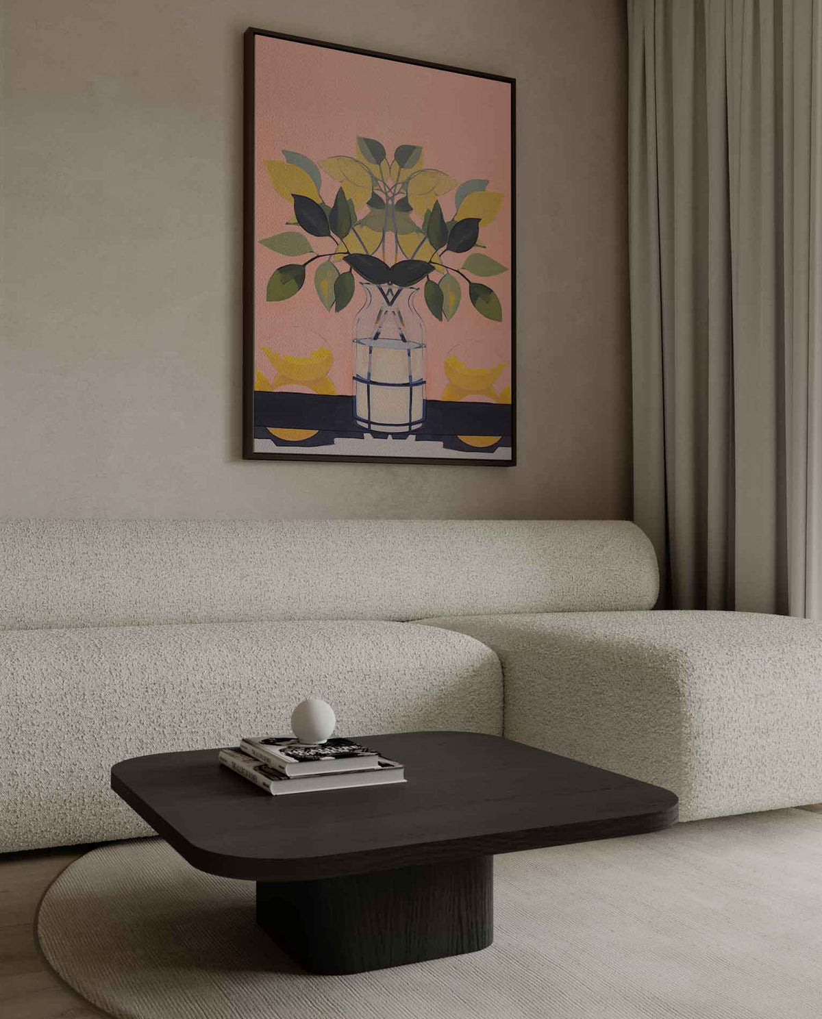 Vrolijke Vaas met Bladeren – canvas wanddecoratie in portret formaat