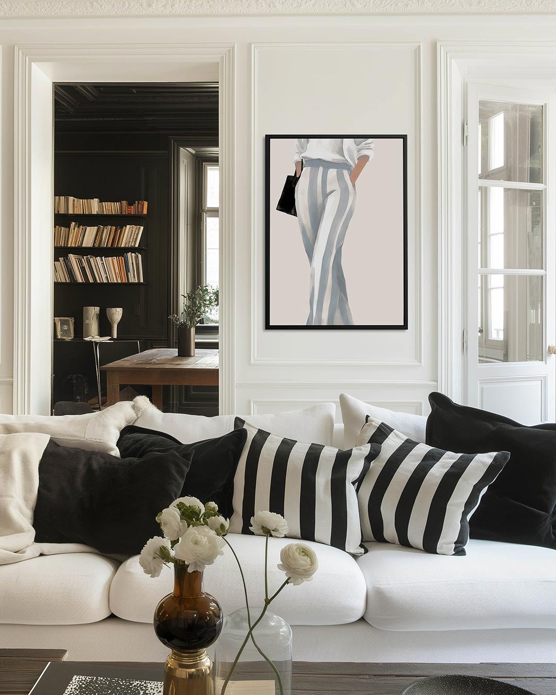 Gestreepte mode illustratie – decoratief kunstwerk voor aan de muur