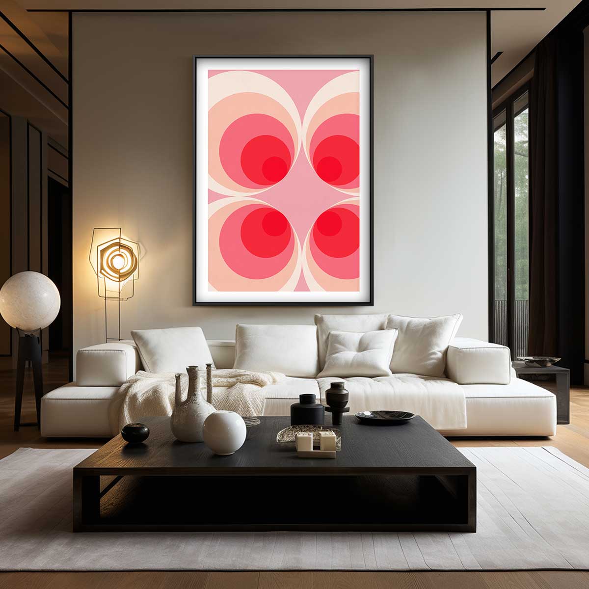 Retro Cirkelpatroon Kunstwerk – canvas wanddecoratie in portret formaat