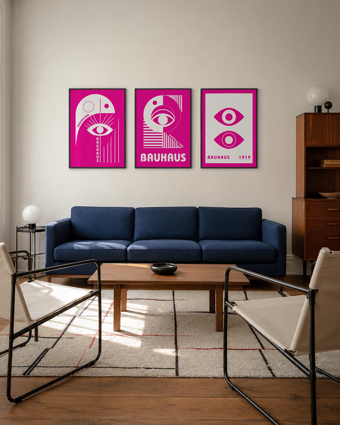 Oog en lijnen posterset – derde productweergave – deze posterset in drie delen toont een speelse combinatie van een groot oog