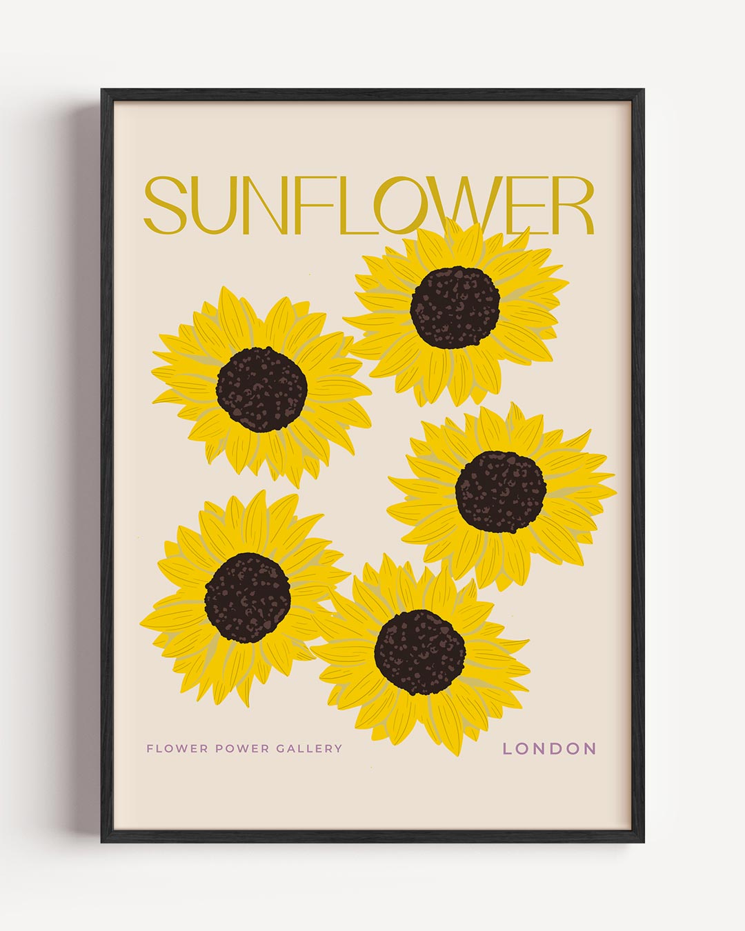 Stralende Zonnebloemen – typografie portret poster als wanddecoratie