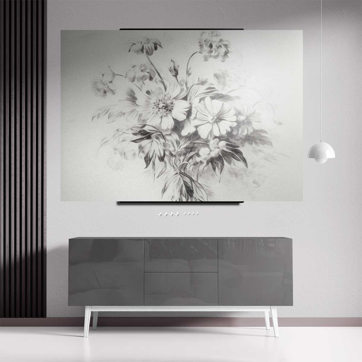 Bloemenpracht in Potlood – dibond kunstwerk als wanddecoratie