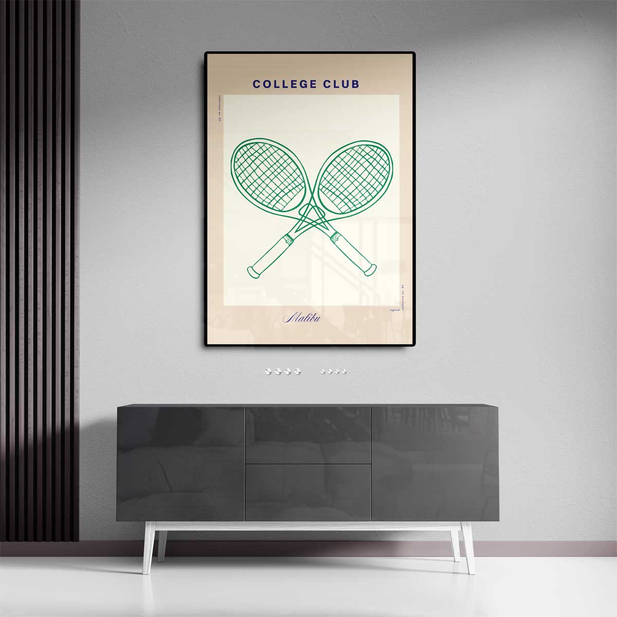 Tennisracket Illustratie - College Club – dibond kunstwerk als wanddecoratie