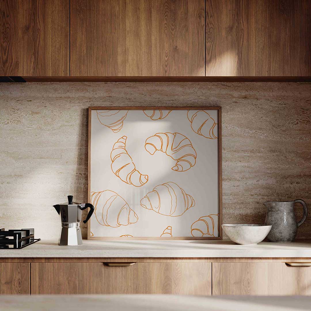 Croissant patroon – culinaire wandkunst als vierkante poster