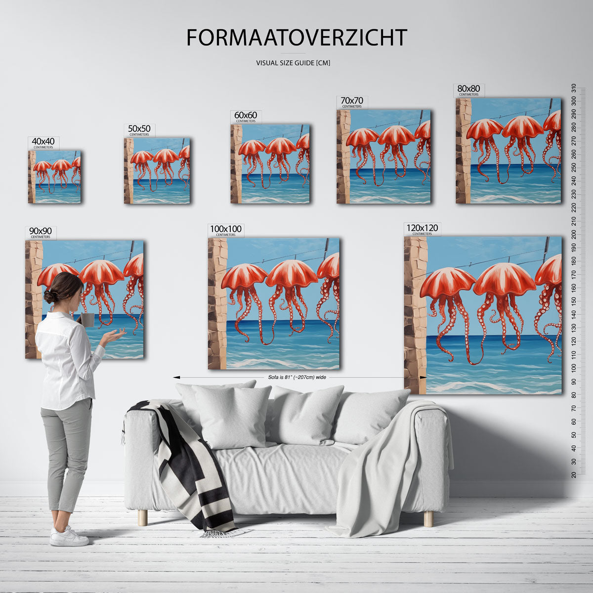 Rode kwallen boven zee – vierkante muurposter voor keuken of eethoek