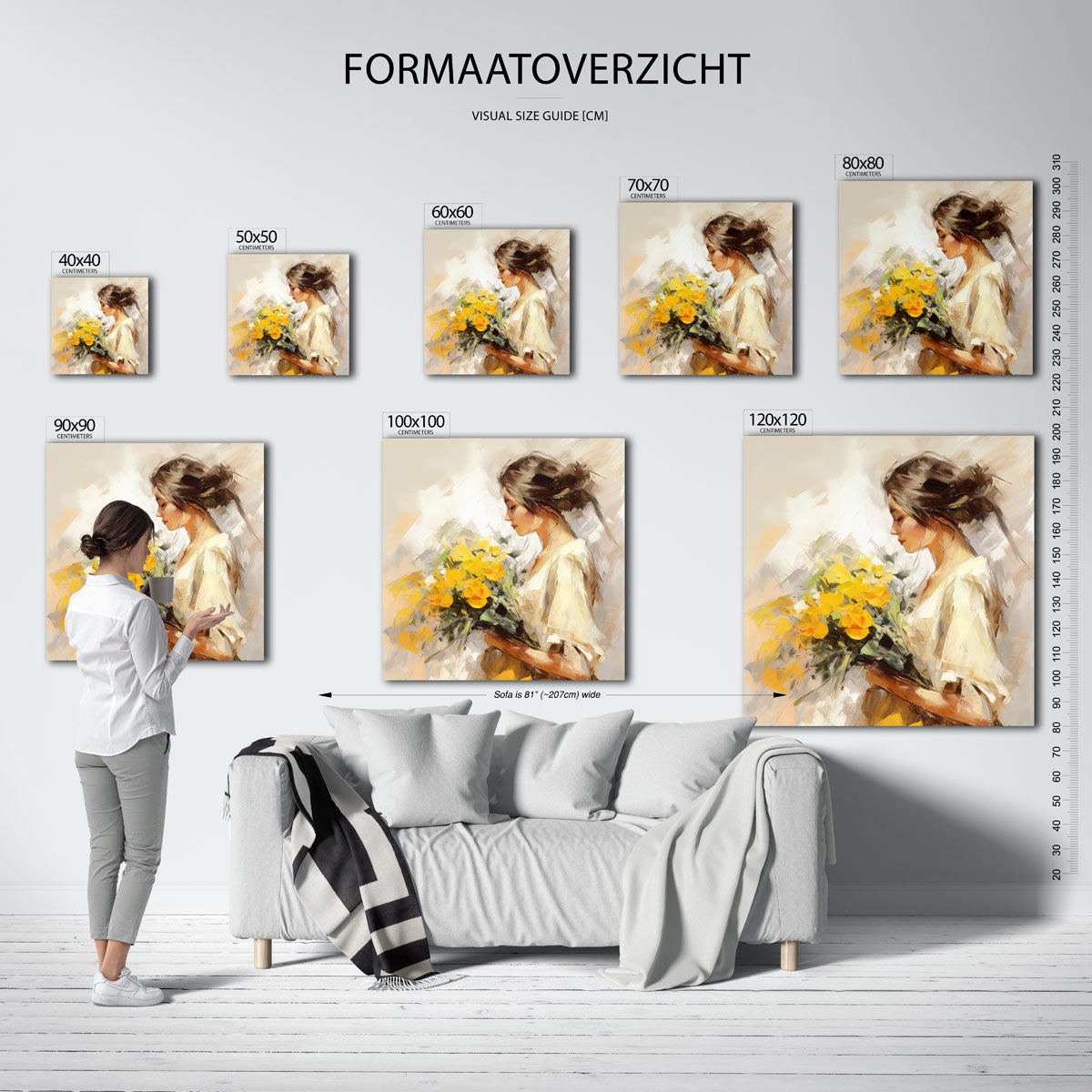 Vrouw met bloemen – vierkante muurposter met vrouwelijk portret