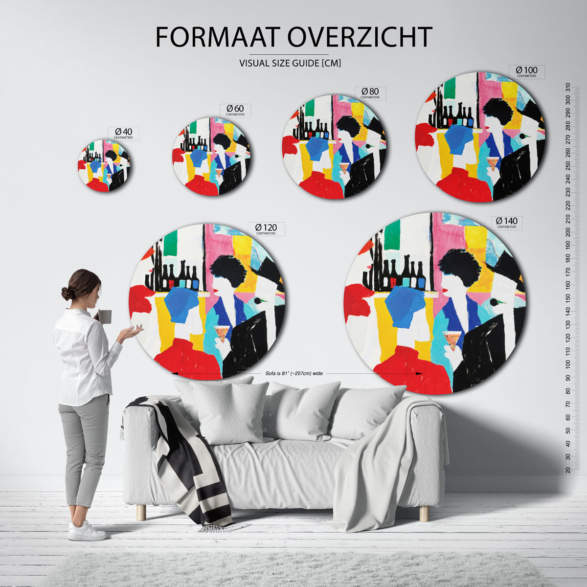 Gezelschap met drankjes – abstracte wandkunst met textuur als muurcirkel