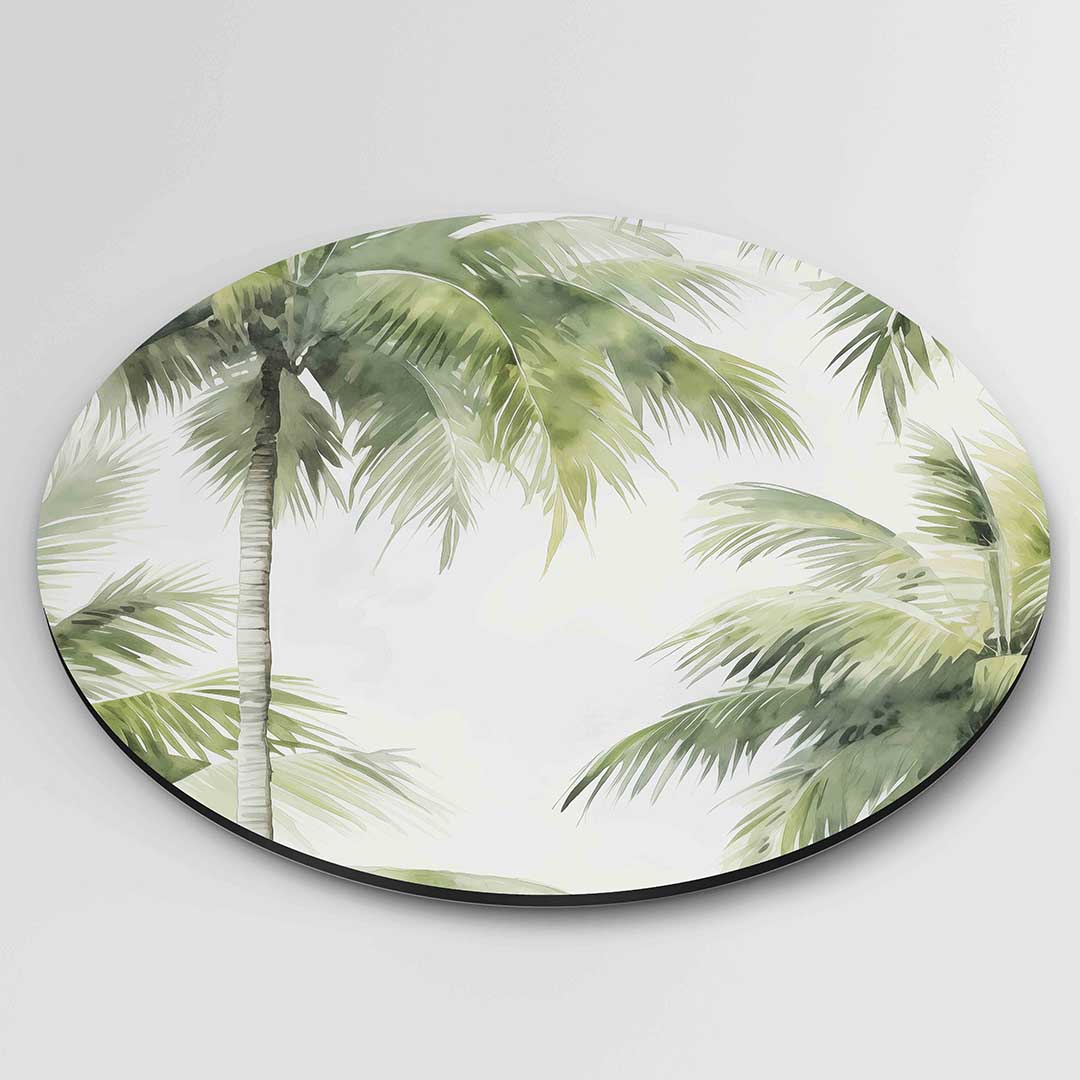 Palmbomen – moderne ronde wanddecoratie met vrouwelijk portret
