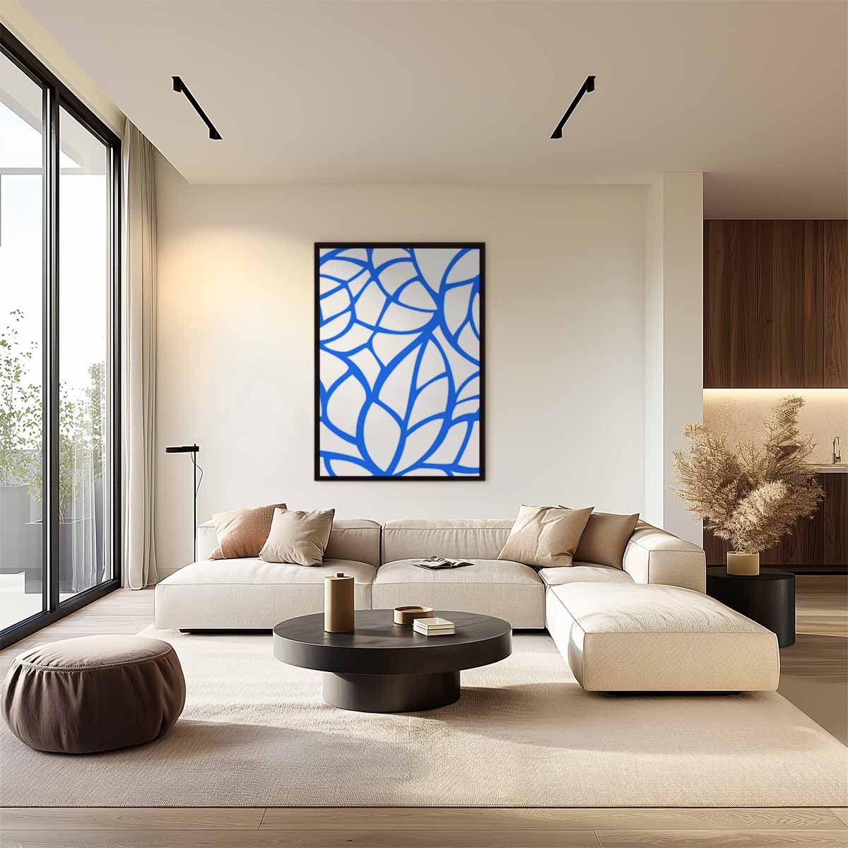 Abstract Blauw Kunstwerk – plexiglas wanddecoratie in portret formaat