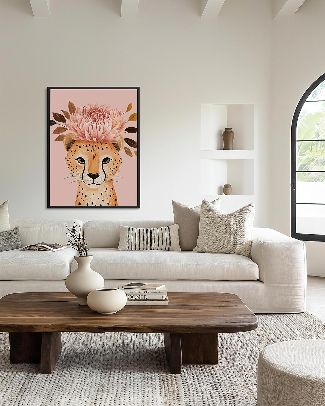 Dromerige cheetah bloemen – staand wanddecoratie kunstwerk