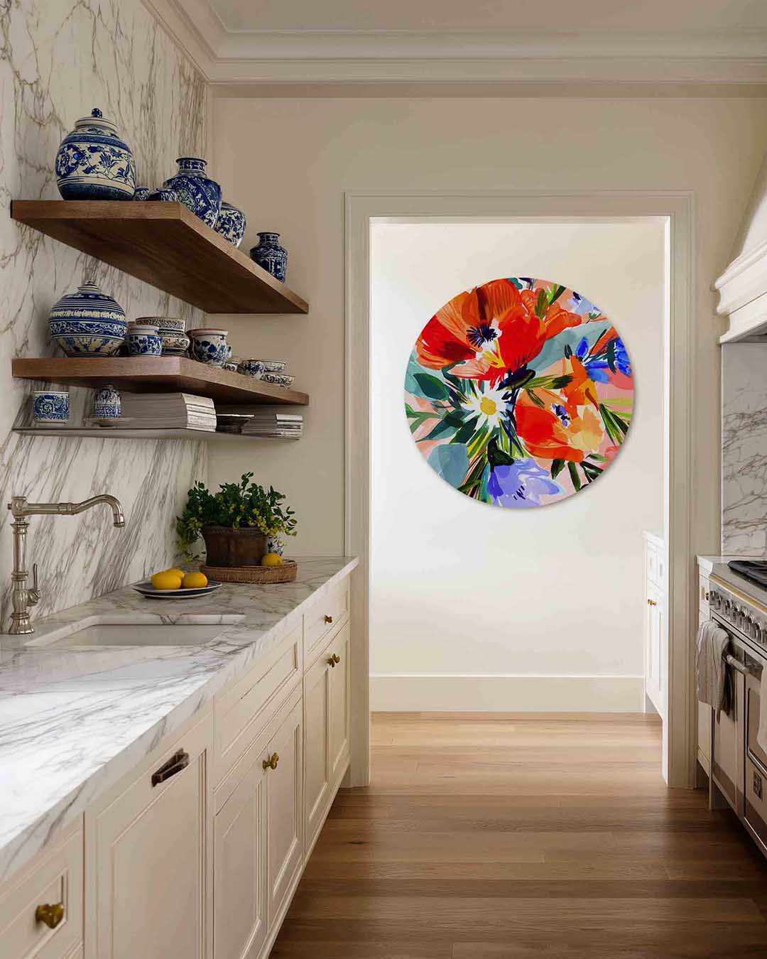 Bloemenpracht – moderne abstracte muurcirkel voor aan de muur