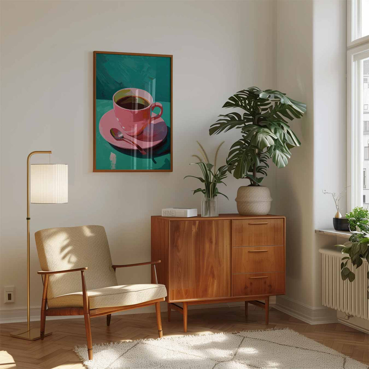 Koffie Moment – staande muurposter met zomerse uitstraling