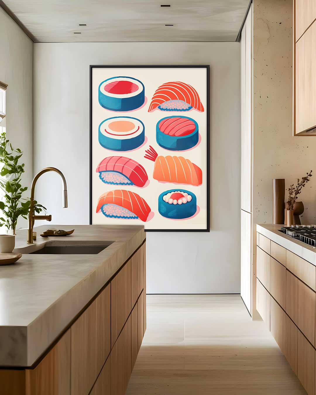 Kleurrijke Sushi Illustratie – staand kunstwerk voor modern interieur